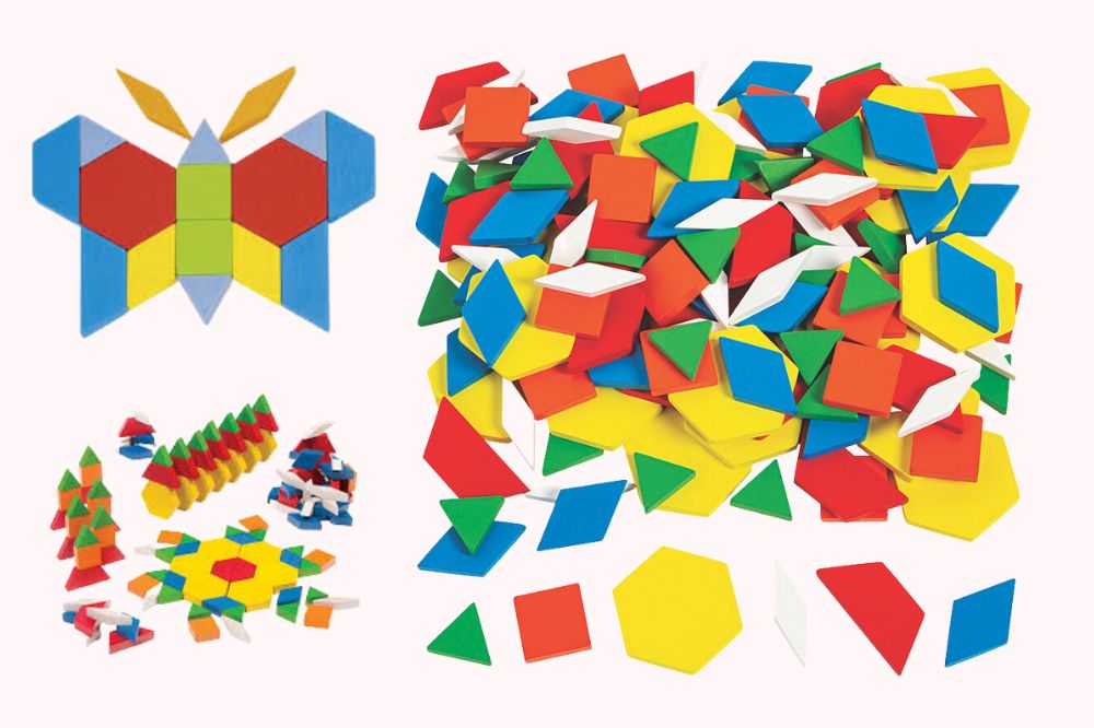 GEMEM 155 Pcs Wooden Pattern Blocks Set Geometric Shape Puzzle Kindergarten Classic Educational Montessori Tangram Toys for Kids