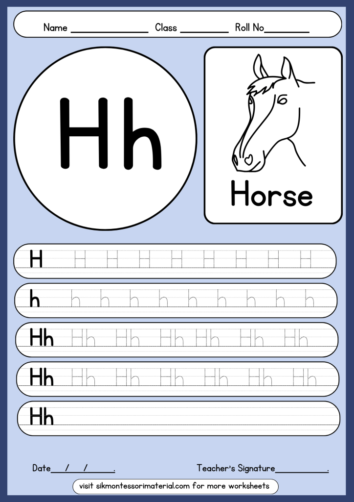 letter H tracing worksheet