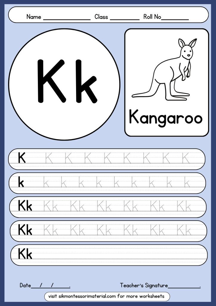 letter K tracing worksheet