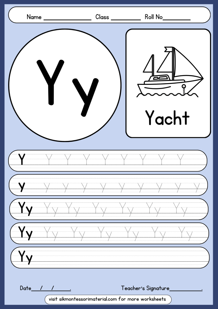 letter Y tracing worksheet