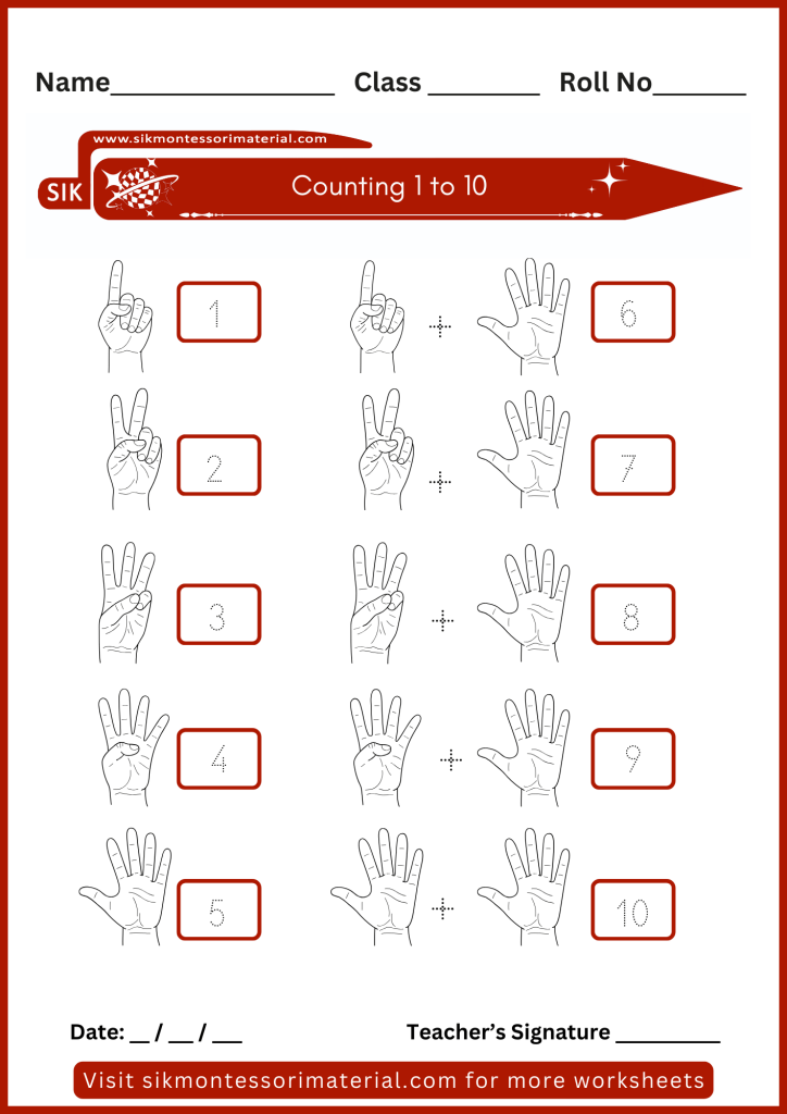 1 to 10 number tracing worksheets for junior Montessori