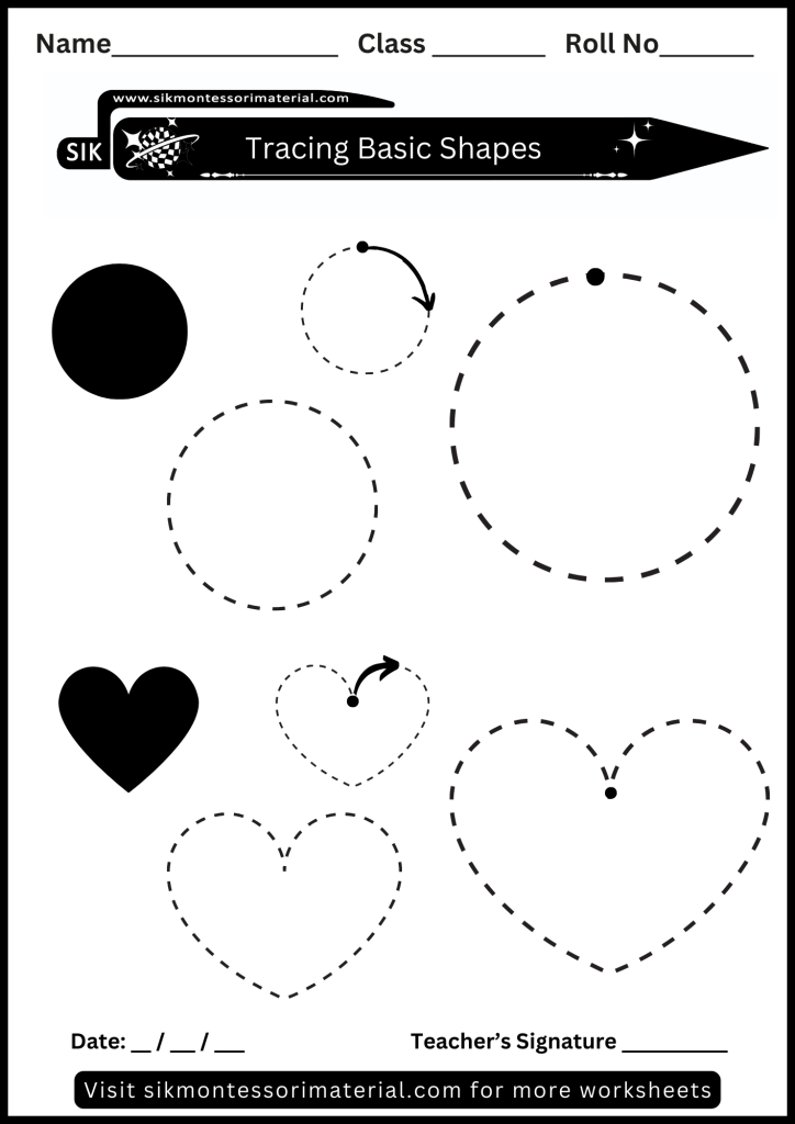 Circle tracing and heart tracing worksheet