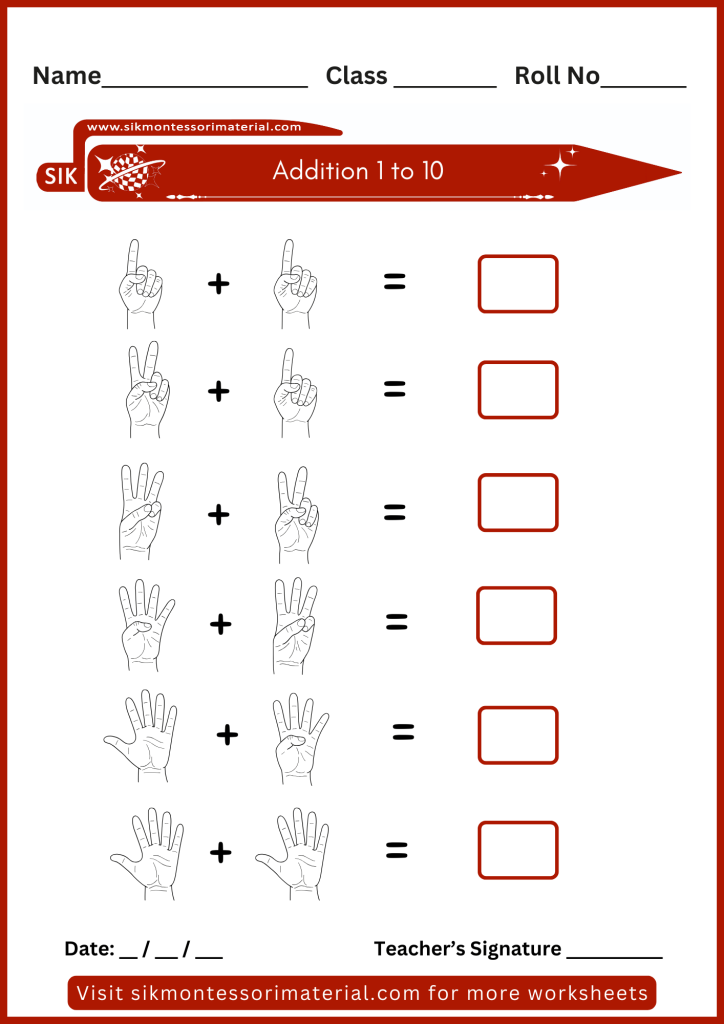 Count the fingers and write answer in the box worksheet