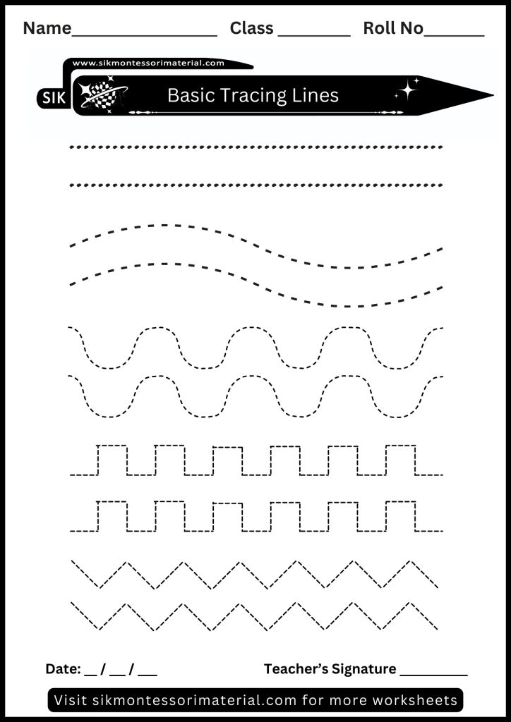 Simple line tracing worksheets for junior Montessori