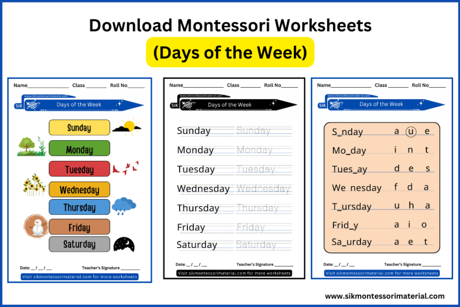 Days of the week worksheets