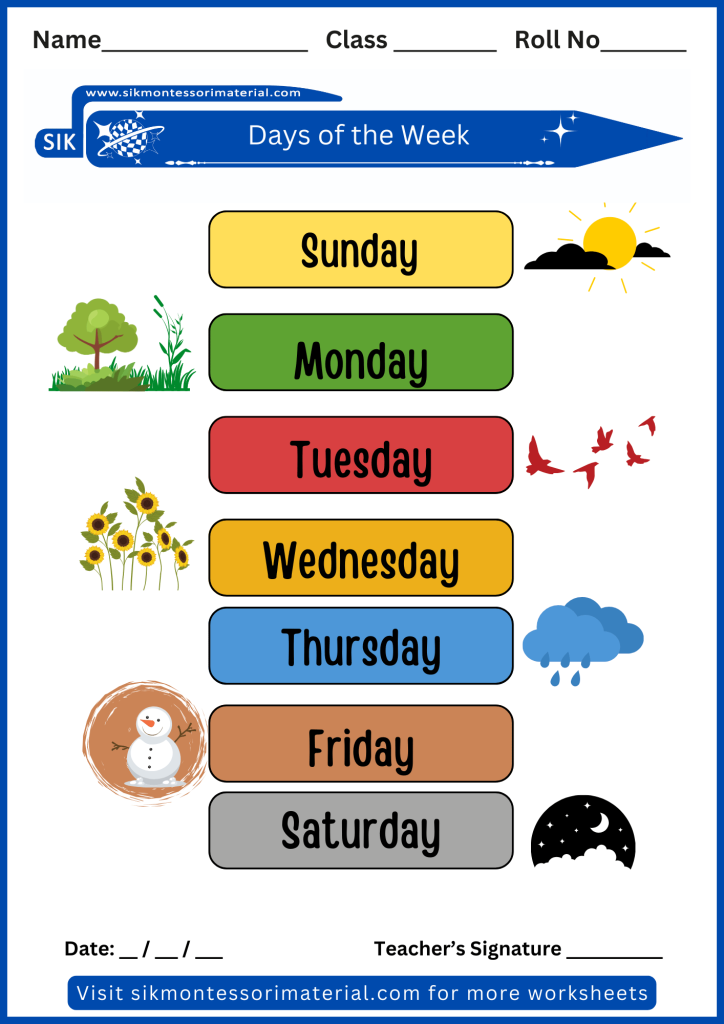 Name of days of the week worksheet