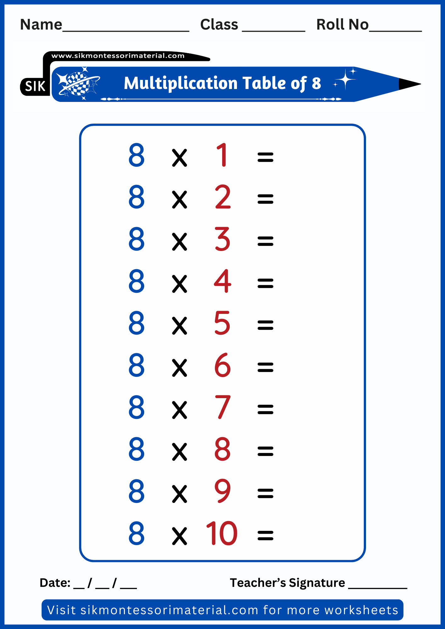 Multiplication Table 1 to 10 | Unsolved Multiplication Worksheets - SIK ...