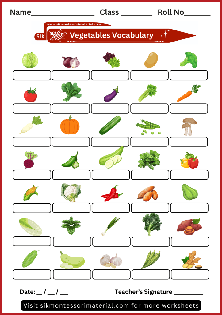 Vegetable names activity worksheet