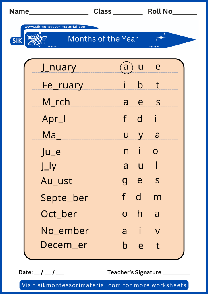 correct spelling of months of the year worksheet