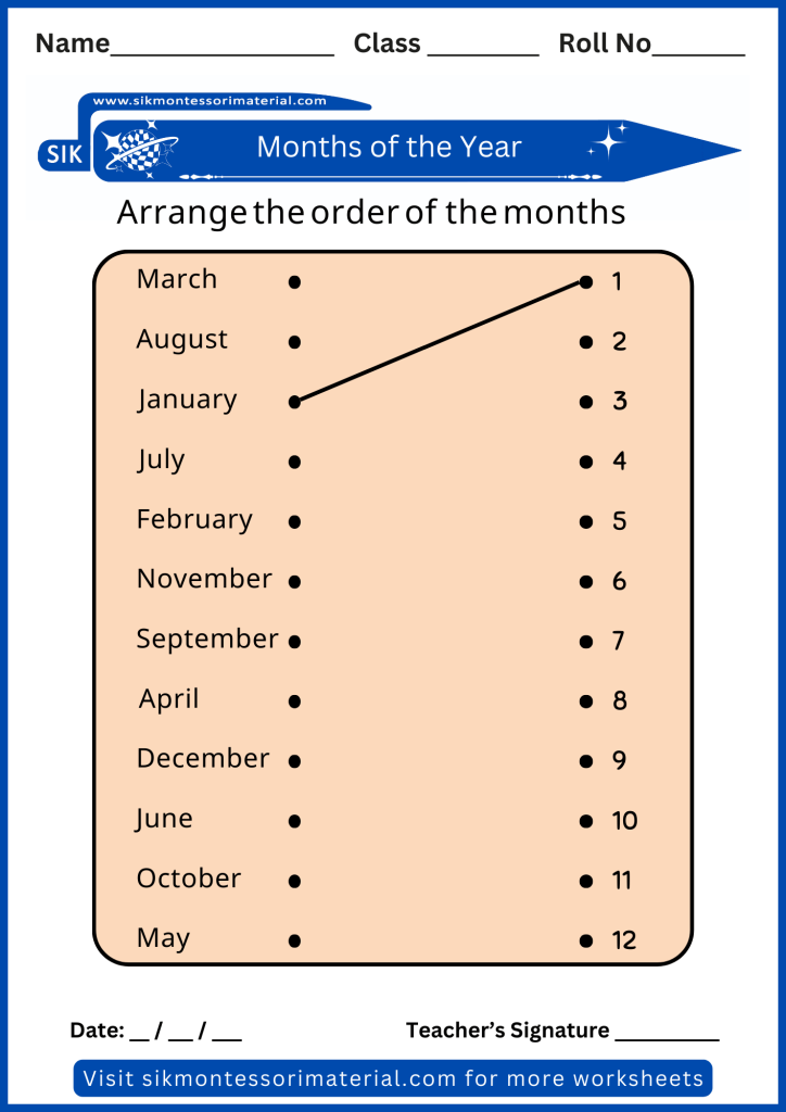 re-order months of the year worksheet